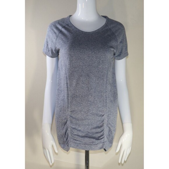 Athleta Gray Space Dye Ruched Short Sleeve Top Medium - Picture 1 of 8